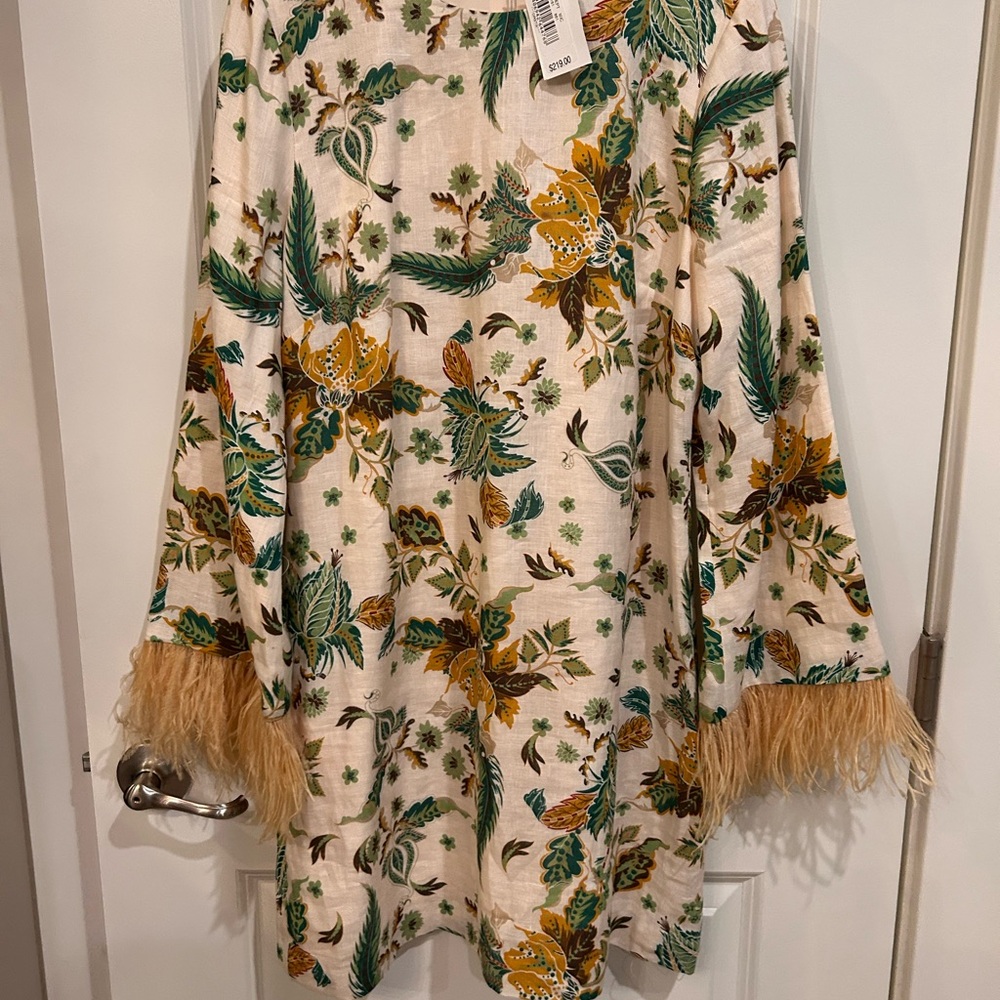 ANTONIO MELANI Floral Dress with Feather Trim